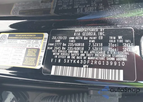 2024 Kia Sportage Sx из США, поврежденный, VIN 5XYK43DF2RG139910